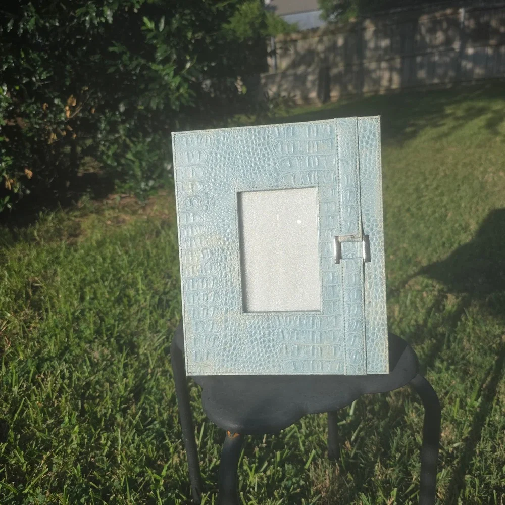 Lazy Susan Light Blue Croc Embossed Photo Frame 4x6 Faux Leather Buckle Detail
